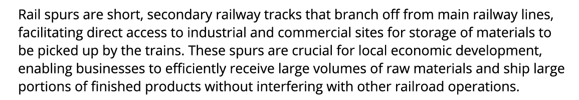 Rail spurs are short, secondary railway tracks that branch off from main railway lines, facilitating direct access to...