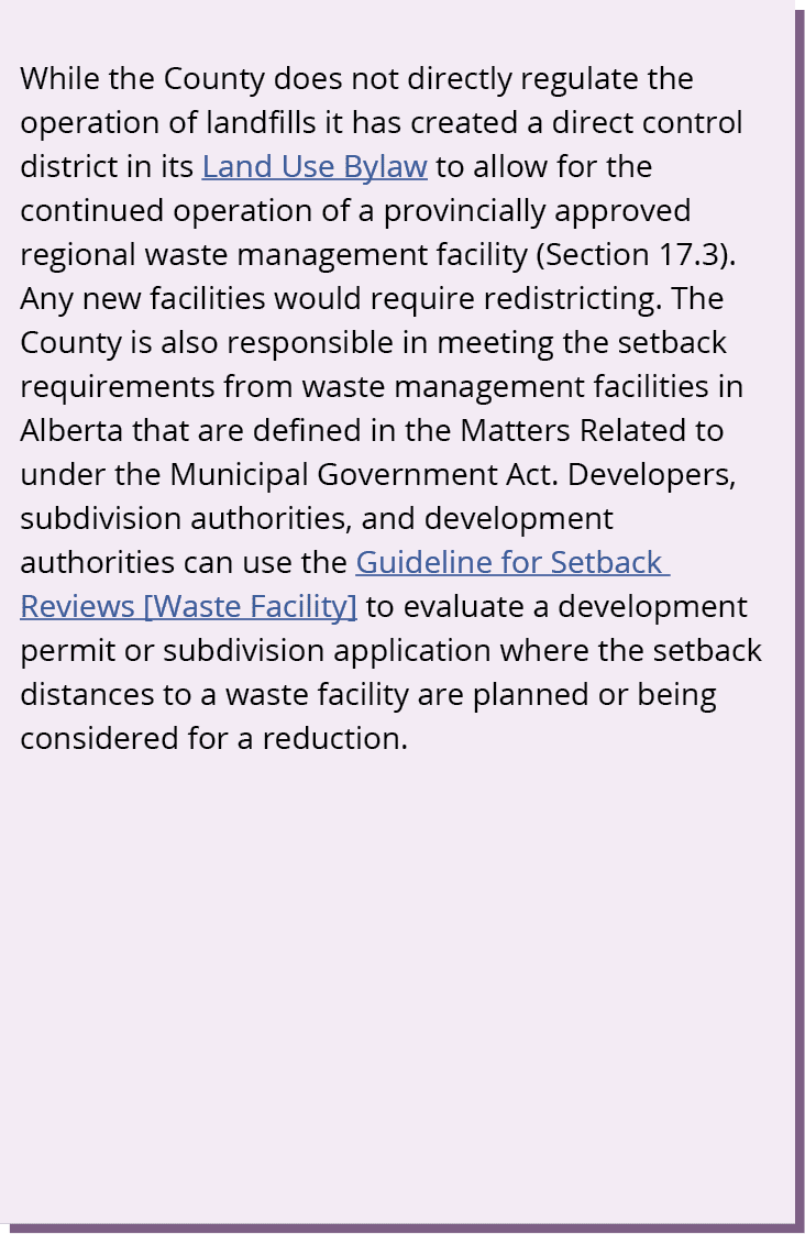 While the County does not directly regulate the operation of landfills it has created a direct control district in it...
