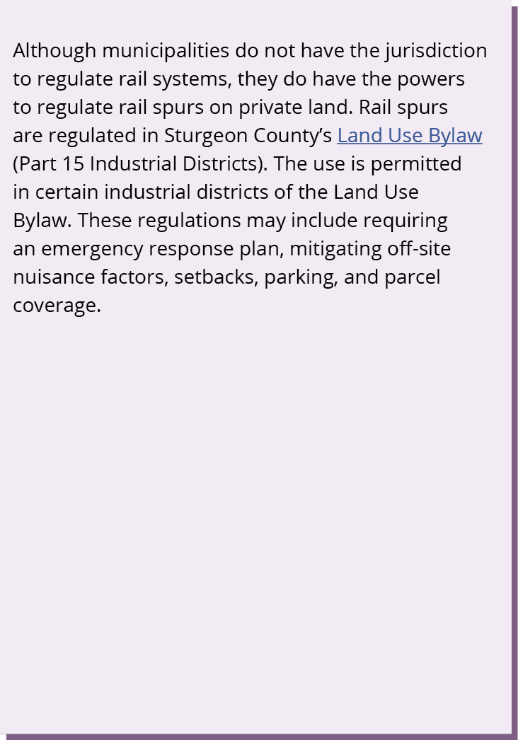 Although municipalities do not have the jurisdiction to regulate rail systems, they do have the powers to regulate ra...