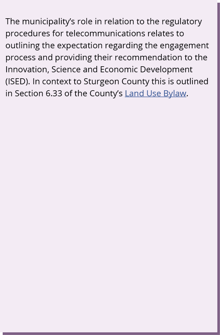 The municipality’s role in relation to the regulatory procedures for telecommunications relates to outlining the expe...